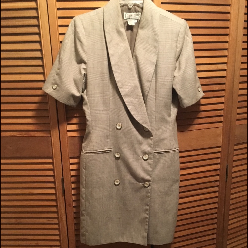 Vintage Atrium Beige Glen Check Plaid Coat Dress